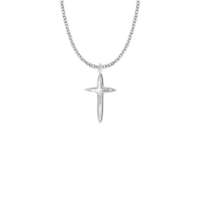 1-1/8 Inch Sterling Silver Pointed Ends and Inner Cross Necklace