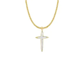 1-1/8 Inch Two-Tone 14KT Gold Plated  Over Sterling Silver Pointed Ends Cross Necklace