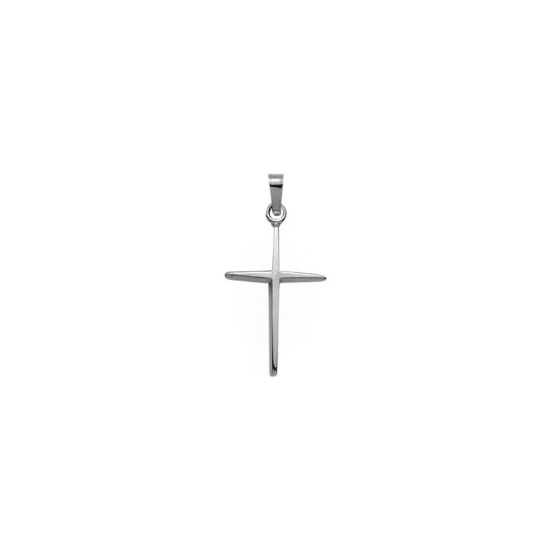 1 Inch 14K White Gold Pointed Ends Stick Style Cross Pendant