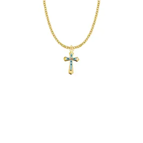 11/16 Inch 18KT Gold Plated Over Sterling Silver Enameled Rose and Pointed Ends Cross Necklace