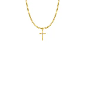 13/16 Inch 18KT Gold Plated Over Sterling Silver Pointed Ends Cross Necklace with Cubic Zirconia Stone