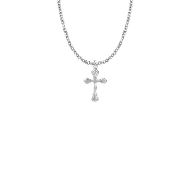 13/16 Inch Sterling Silver Pointed Ends Cross Necklace