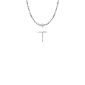 3/4 Inch Sterling Silver Tapered and Pointed Ends Cross Necklace