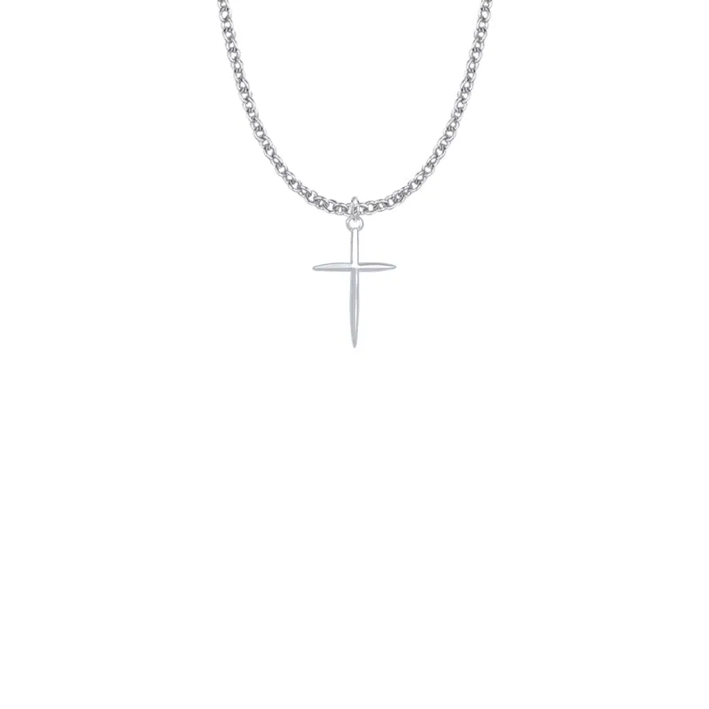 3/4 Inch Sterling Silver Tapered and Pointed Ends Cross Necklace
