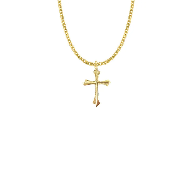 7/8 Inch 14KT Gold Plated Over Sterling Silver Flared Pointed Ends Cross Necklace