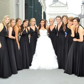 A-Line Chiffon Black Convertible Bridesmaid Dresses