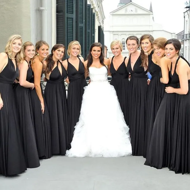 A-Line Chiffon Black Convertible Bridesmaid Dresses