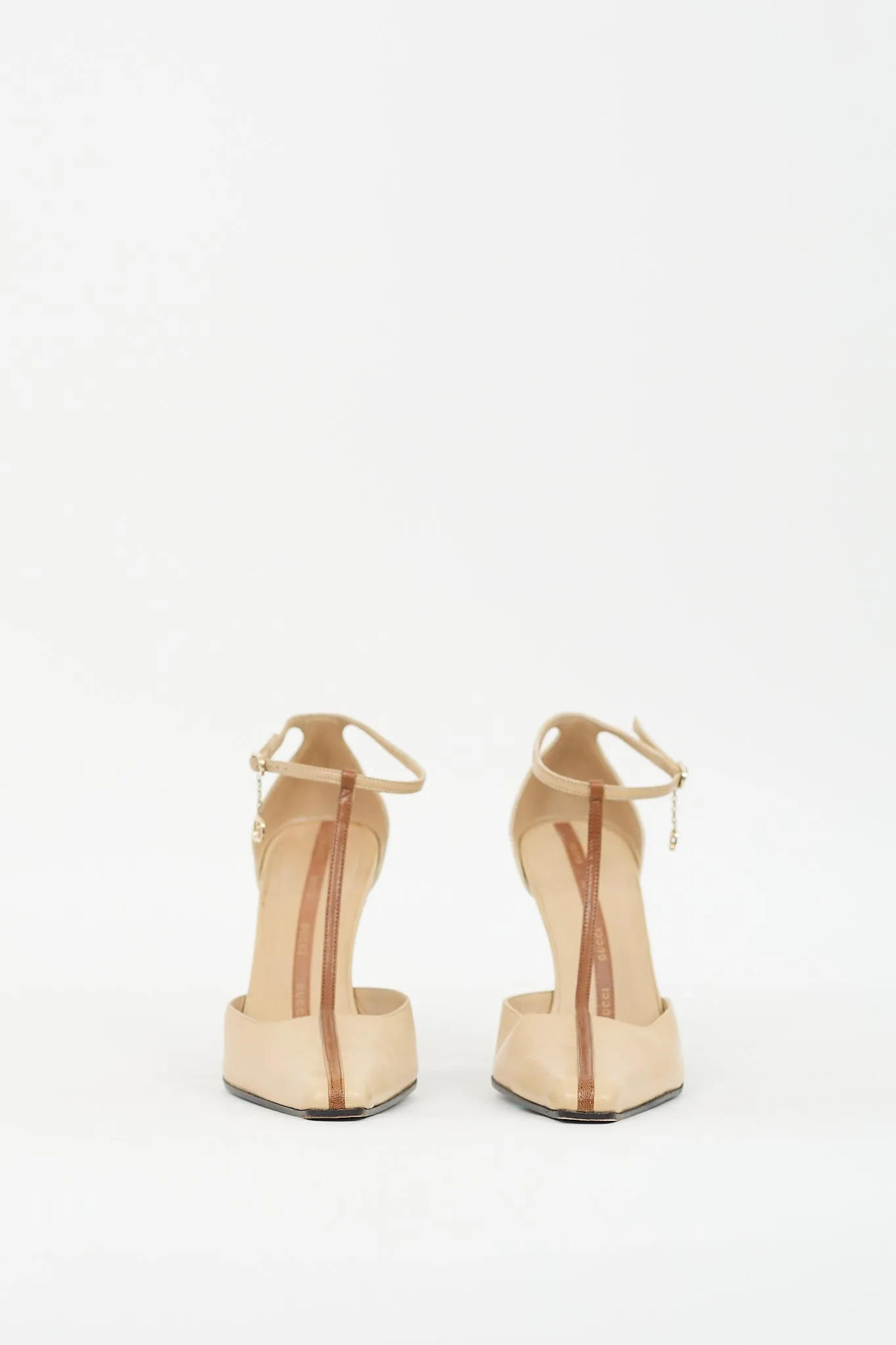 Beige & Brown Leather GG T-Strap Pump