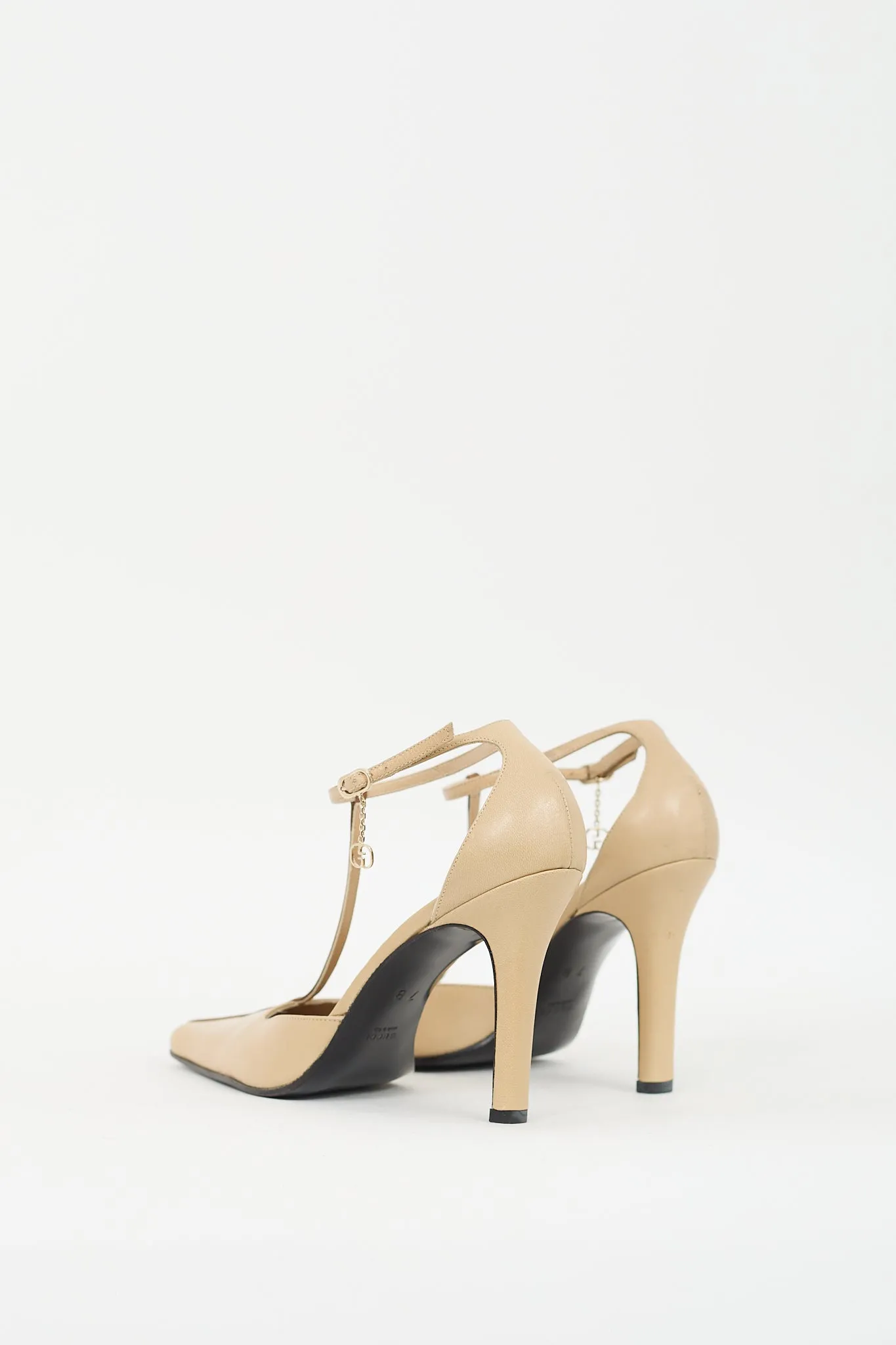 Beige & Brown Leather GG T-Strap Pump