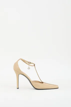 Beige & Brown Leather GG T-Strap Pump