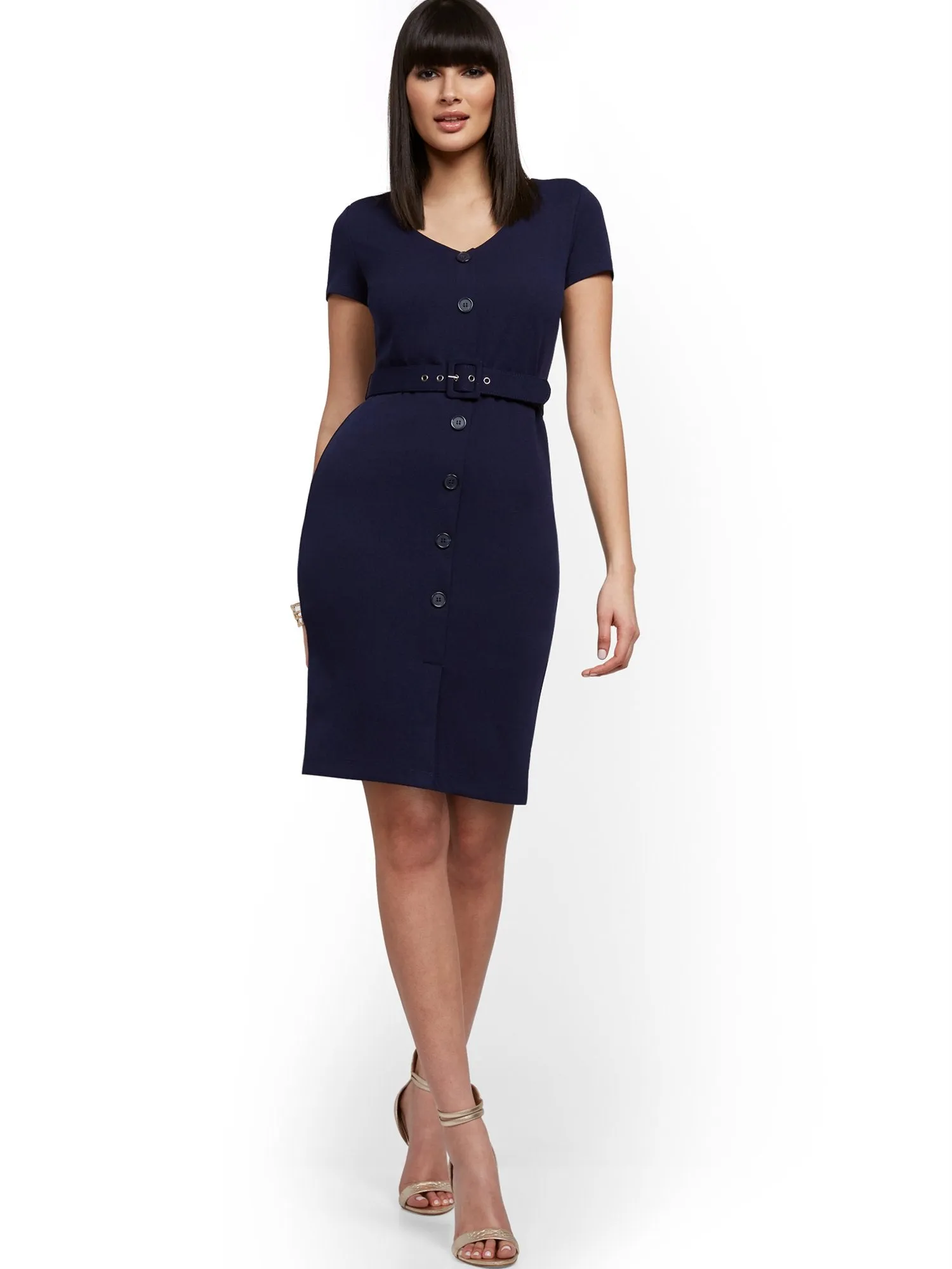 Belted Cap-Sleeve Sheath Dress - Magic Crepe®