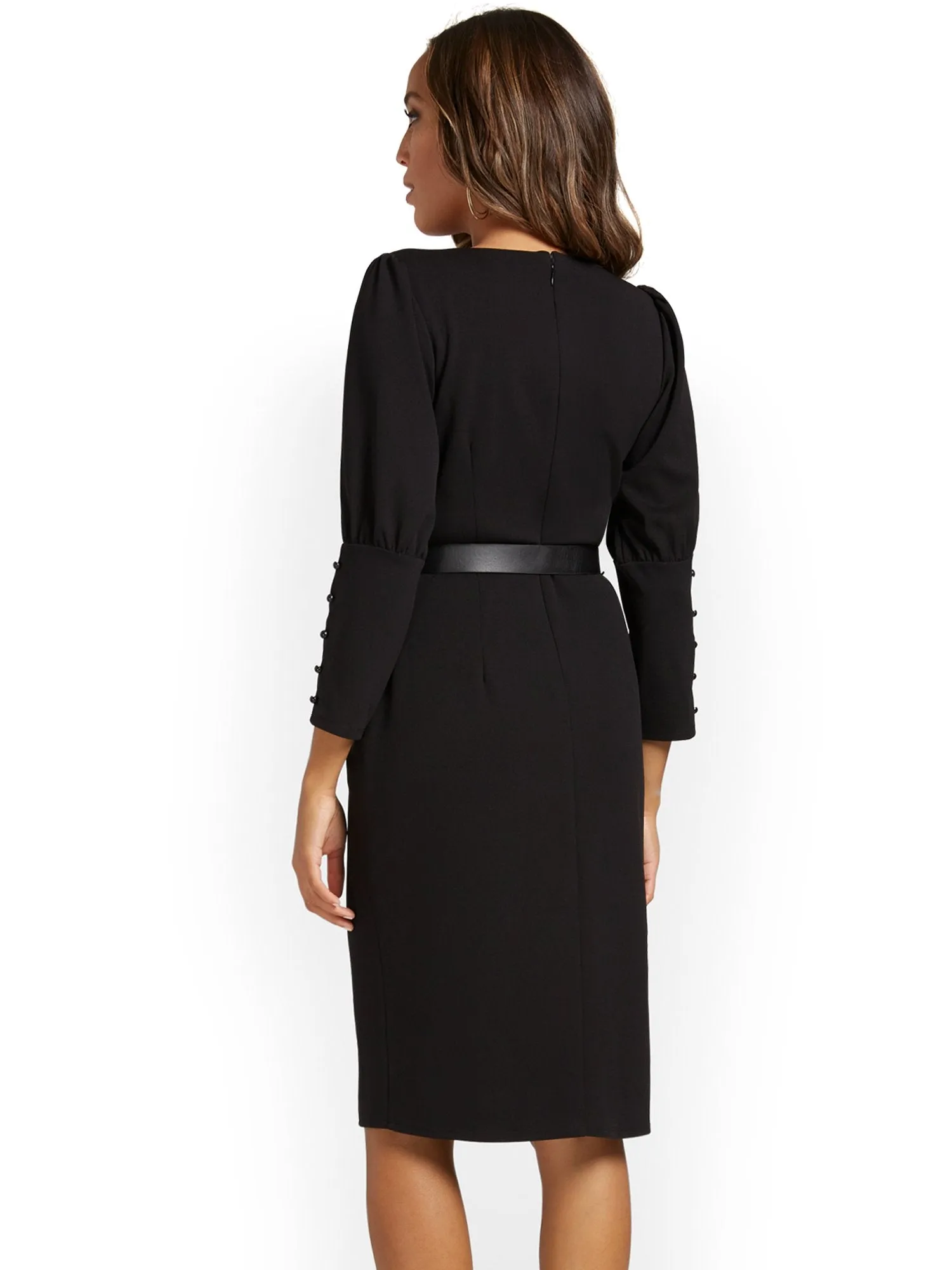 Belted Puff-Sleeve Sheath Dress - Magic Crepe®