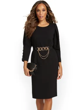 Belted Puff-Sleeve Sheath Dress - Magic Crepe®