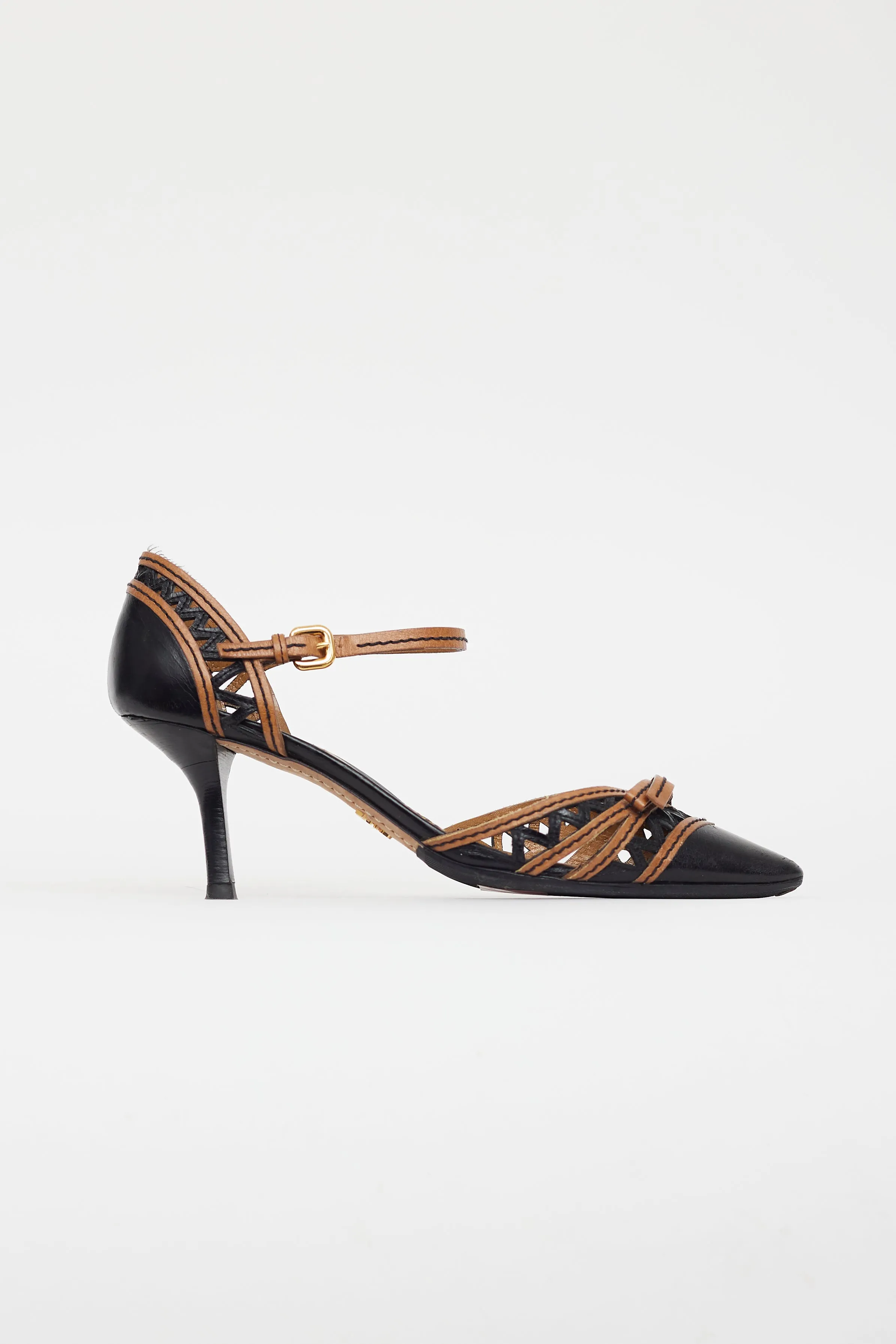 Black & Brown Leather Bow Heel