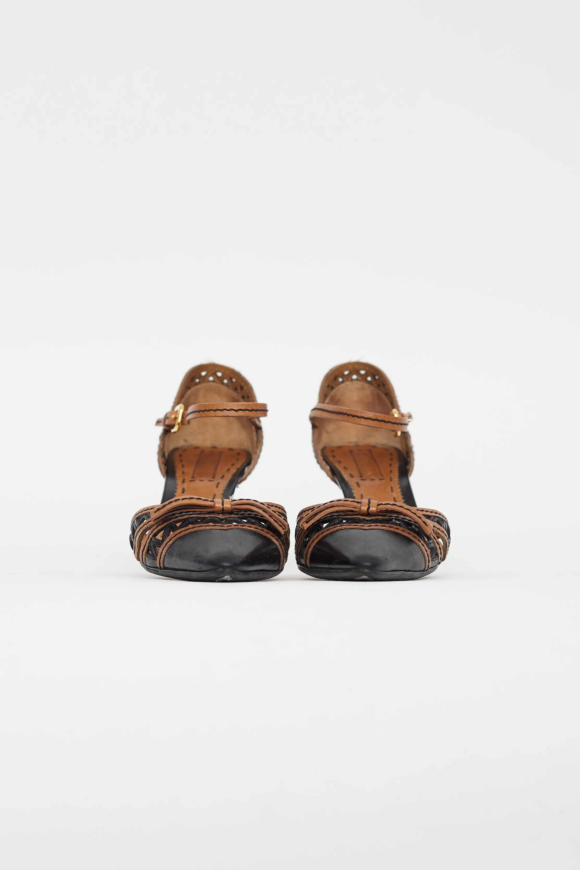 Black & Brown Leather Bow Heel