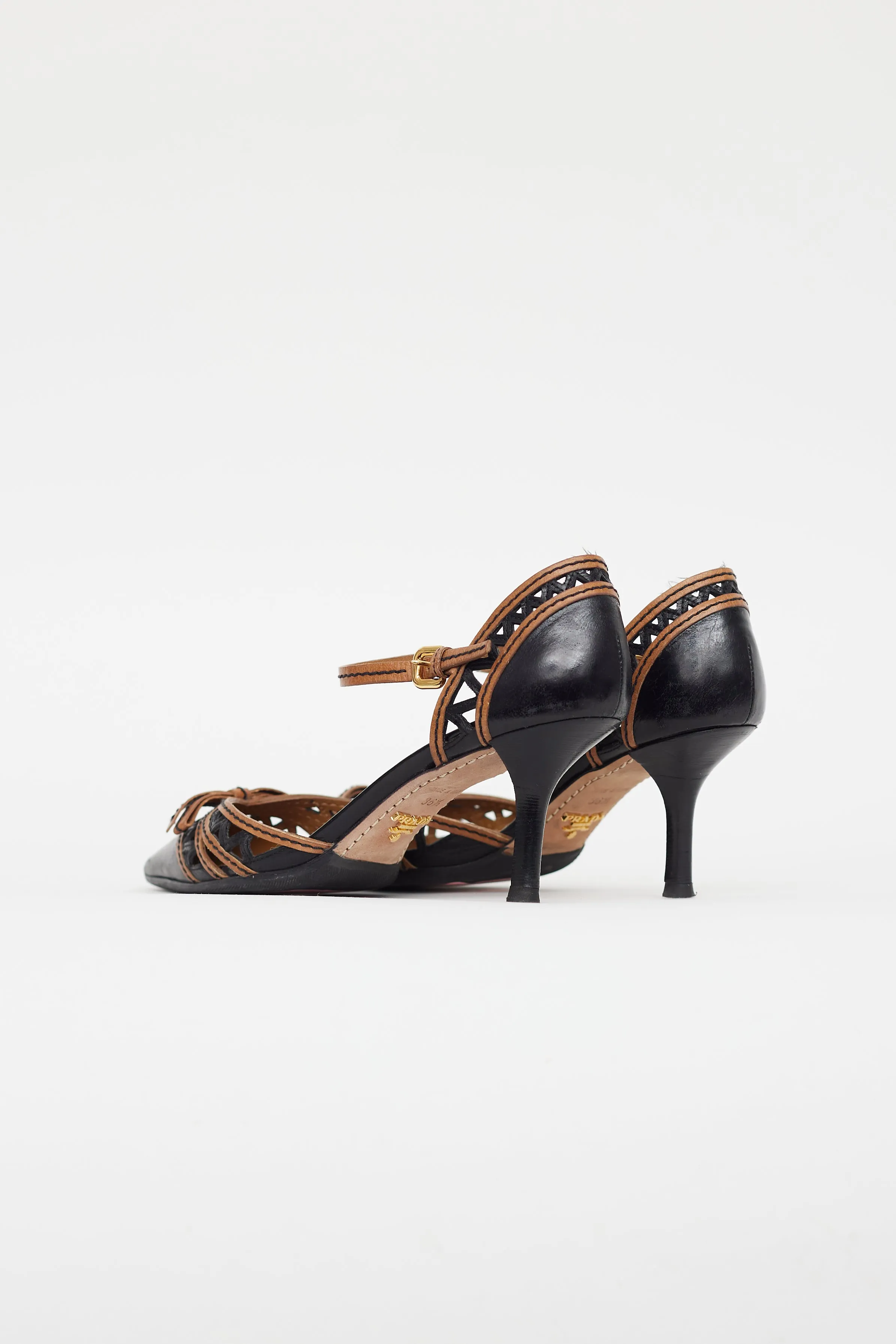 Black & Brown Leather Bow Heel