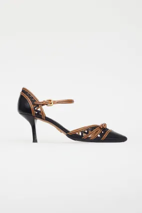 Black & Brown Leather Bow Heel