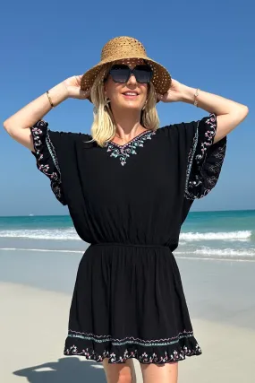 Black Beach Dress Drop Waisted