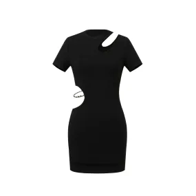 Black Hollow Slimming Drill Chain Dress