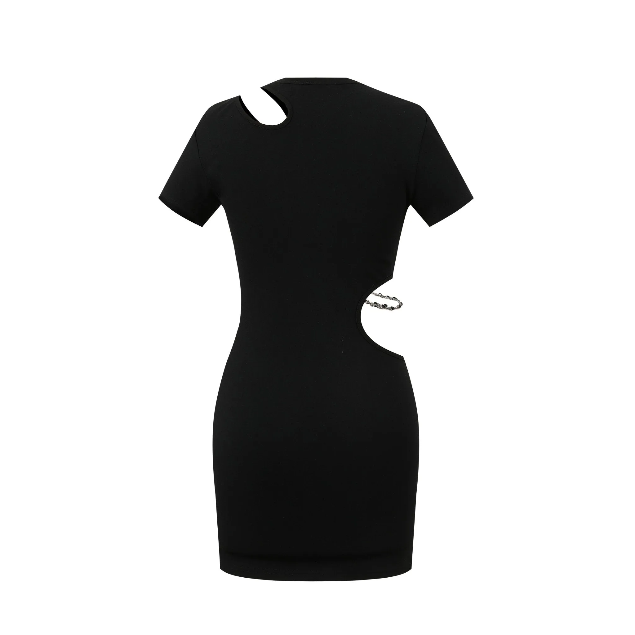 Black Hollow Slimming Drill Chain Dress