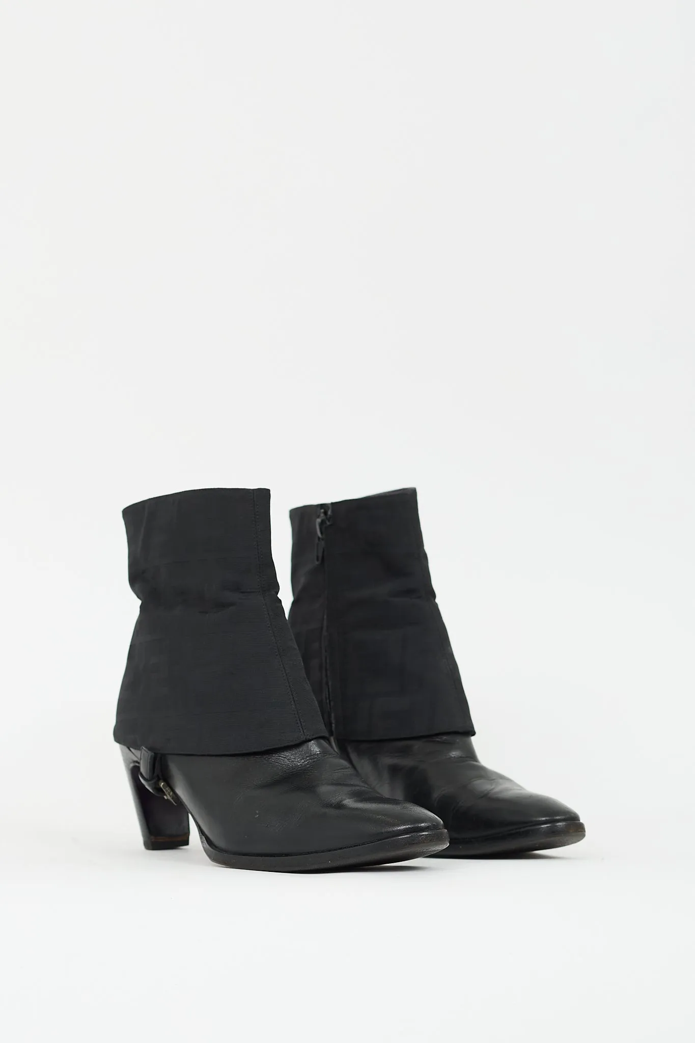 Black Leather FF Monogram Boot