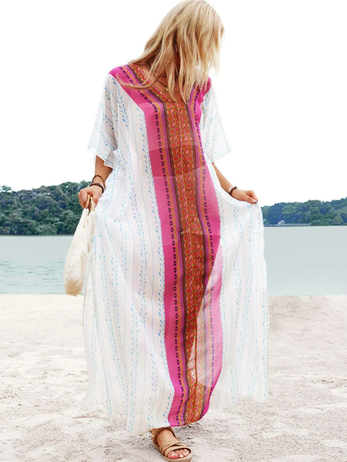 Blue Zone Planet |  Bohemian V-Neck Slit Maxi Dress