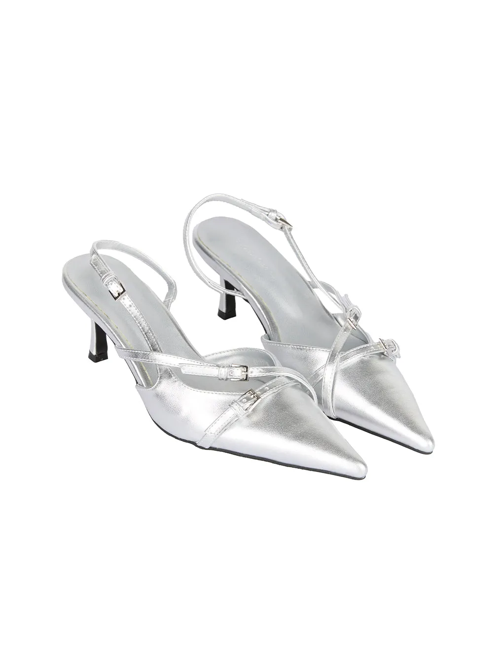 Buckle Faux-Leather Pointed-Toe Heels IF510