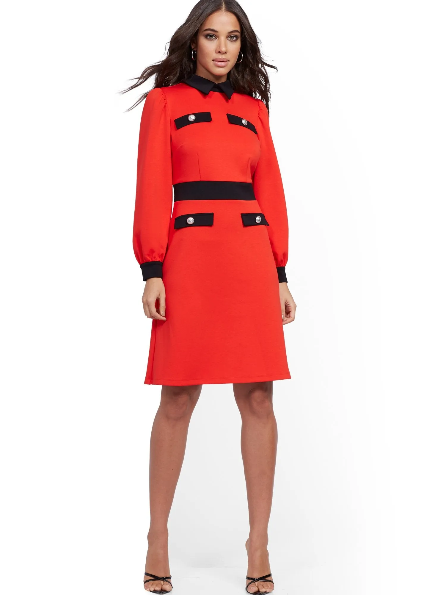 Button-Accent Puff-Sleeve Sheath Dress - Magic Crepe®
