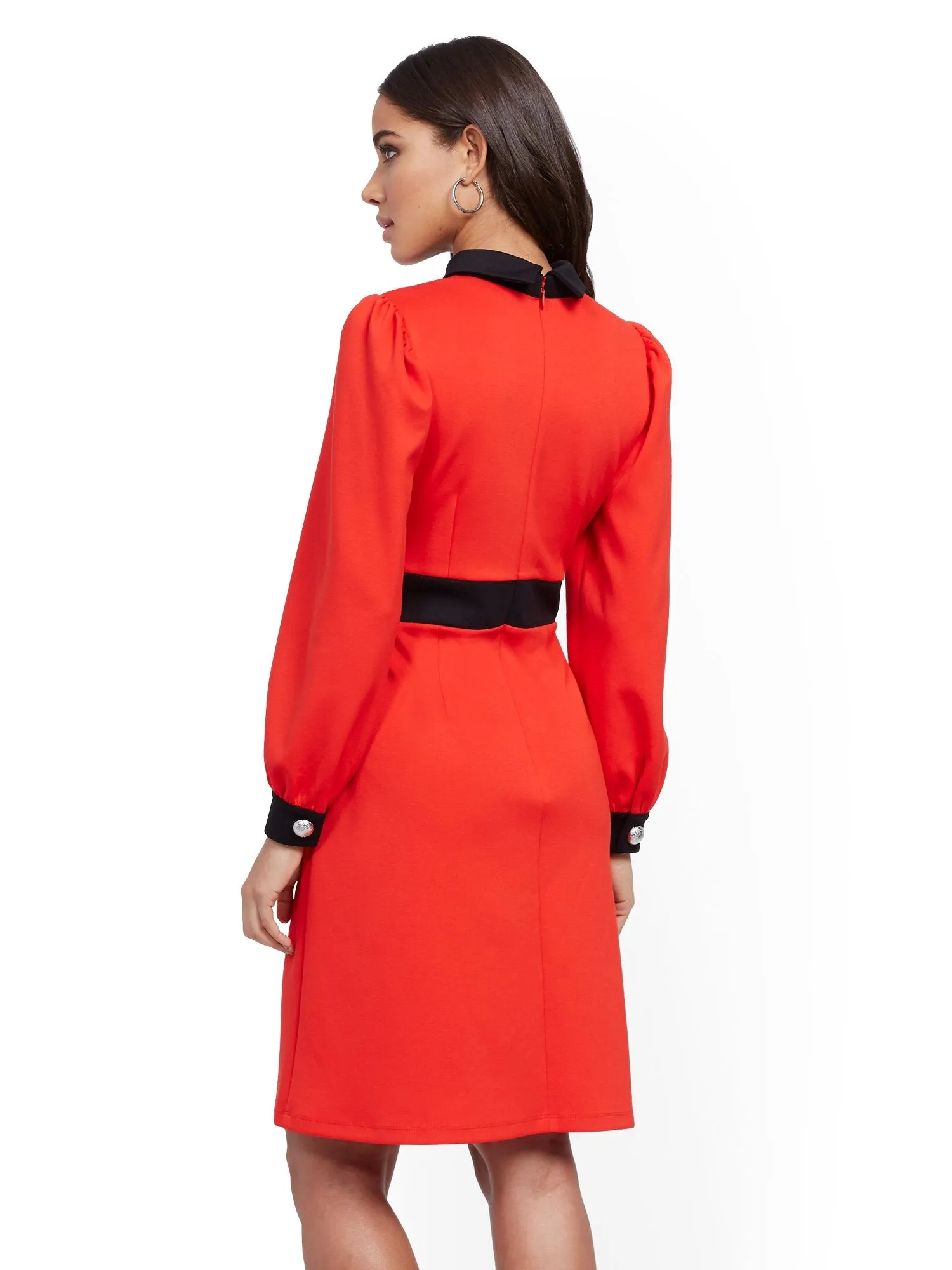 Button-Accent Puff-Sleeve Sheath Dress - Magic Crepe®