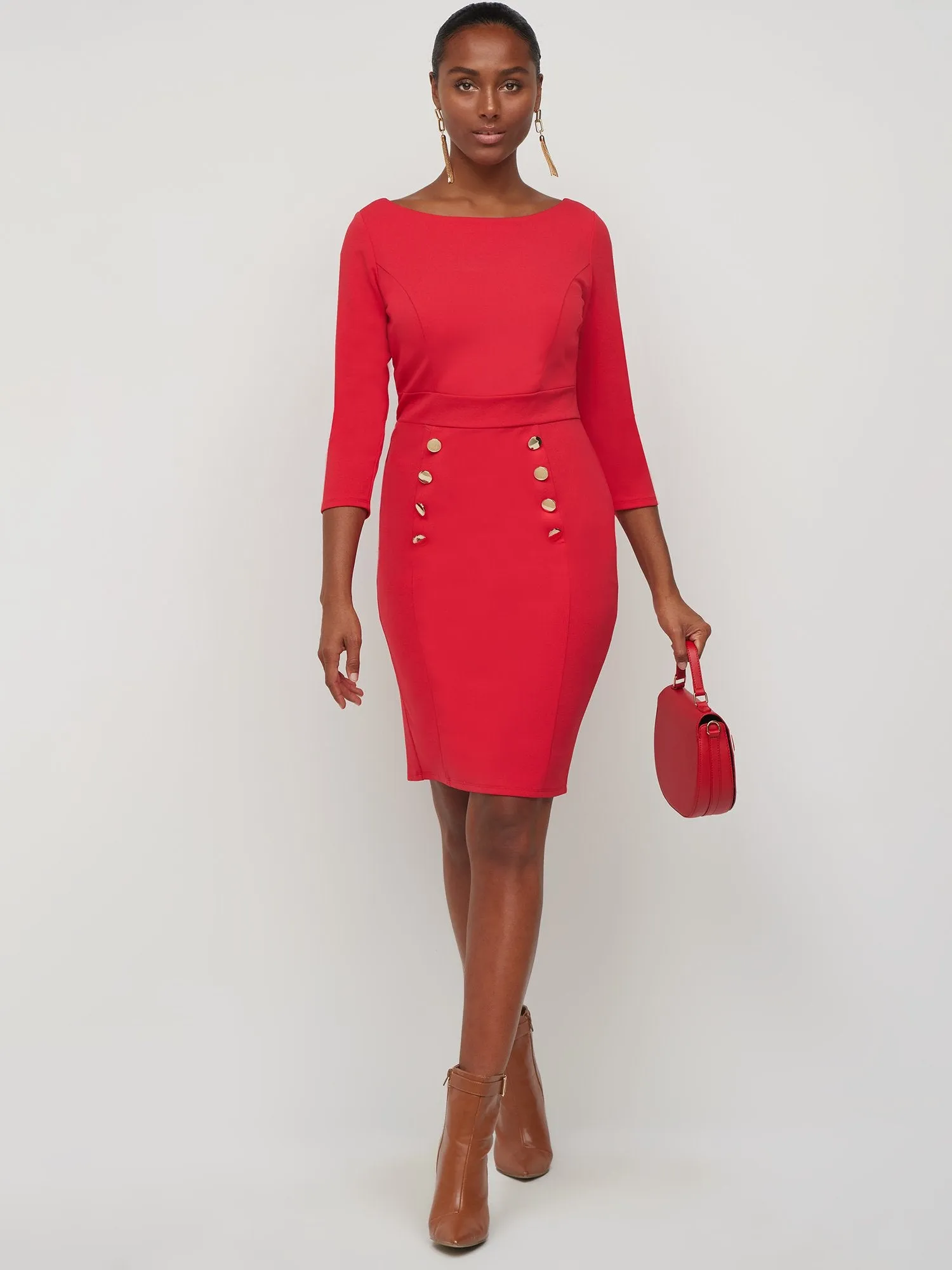 Button-Detail Sheath Dress - Magic Crepe®