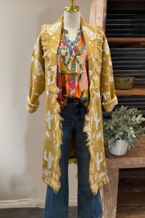 Cactus Print Border Coat