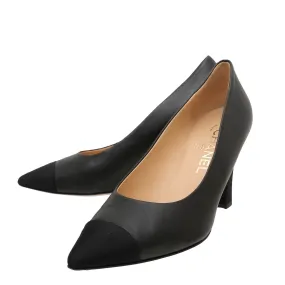 Chanel Black CC Cap Toe Fabric Pointed 38.5