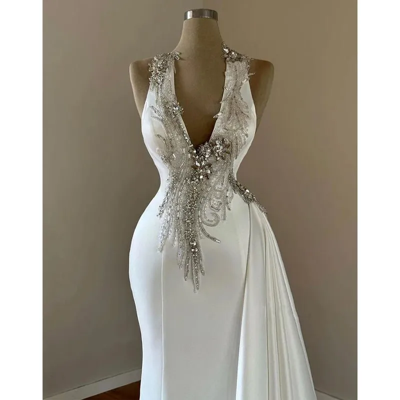 Chic & Modern V-neck Beaded Long Prom Dress Evening Gowns