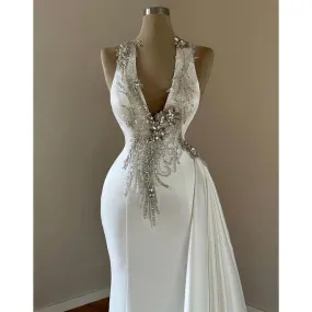 Chic & Modern V-neck Beaded Long Prom Dress Evening Gowns