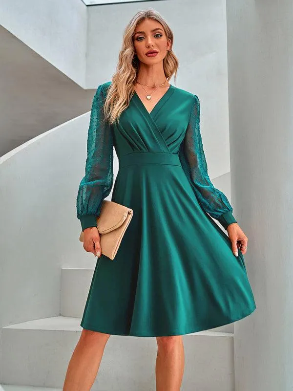 Chic Solid Jacquard V-neck Dress - Timeless Elegance for Every Occasion