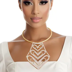 Choker Gold Rigid Rhinestone Heart Set for Women Choker Gold Rigid Rhinestone Heart Set for Women
