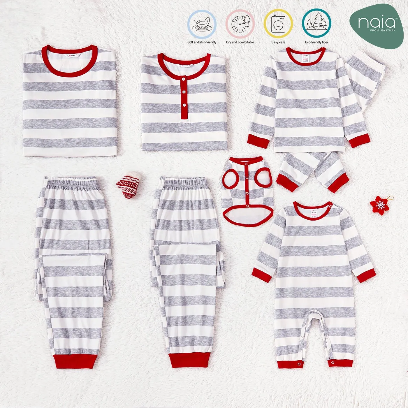 Christmas Family Matching Grey Striped Long-sleeve Naia? Pajamas Sets (Flame Resistant)