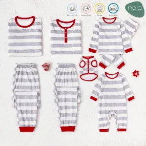 Christmas Family Matching Grey Striped Long-sleeve Naia? Pajamas Sets (Flame Resistant)