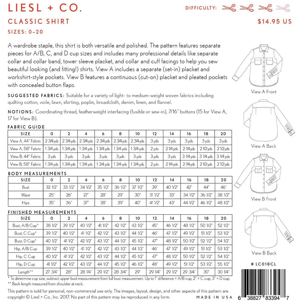 Classic Shirt Pattern, Liesl & Co.