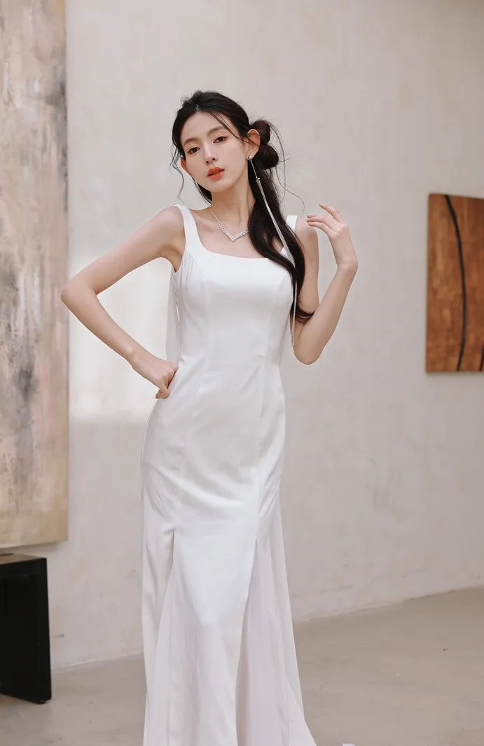 DOLLY Luxury White Graceful Sleeveless Square Collar Wedding Dress-MARY