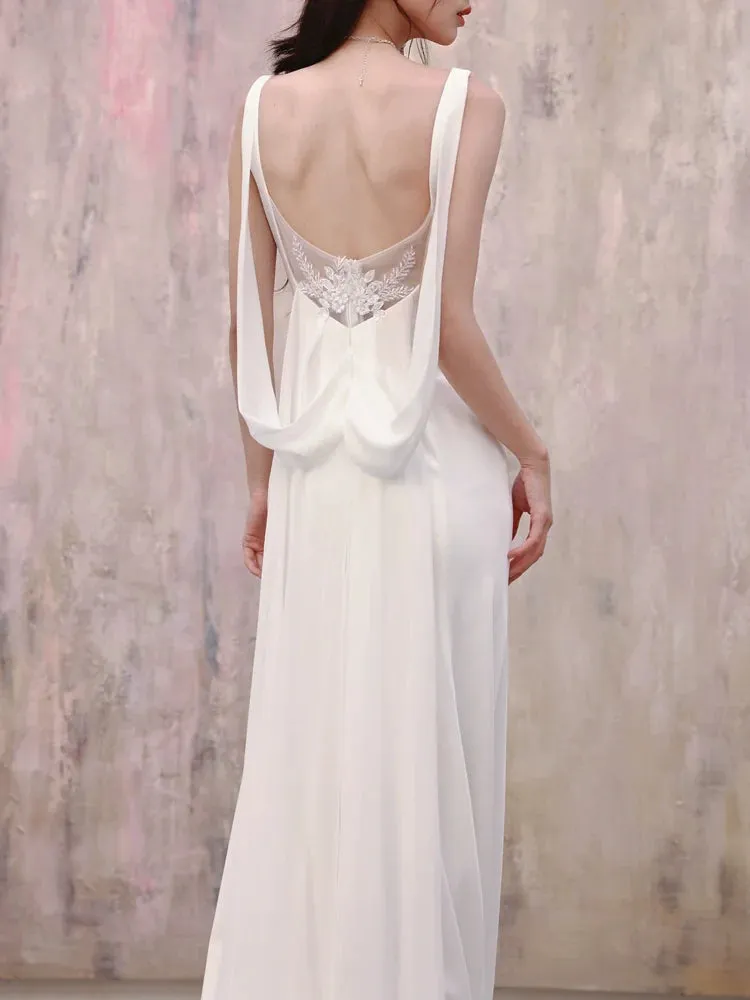 DOLLY Luxury White Graceful Sleeveless Square Collar Wedding Dress-MARY