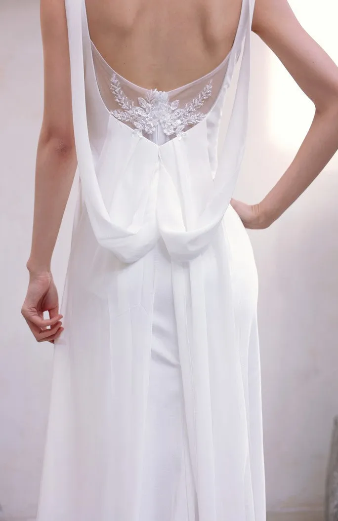 DOLLY Luxury White Graceful Sleeveless Square Collar Wedding Dress-MARY