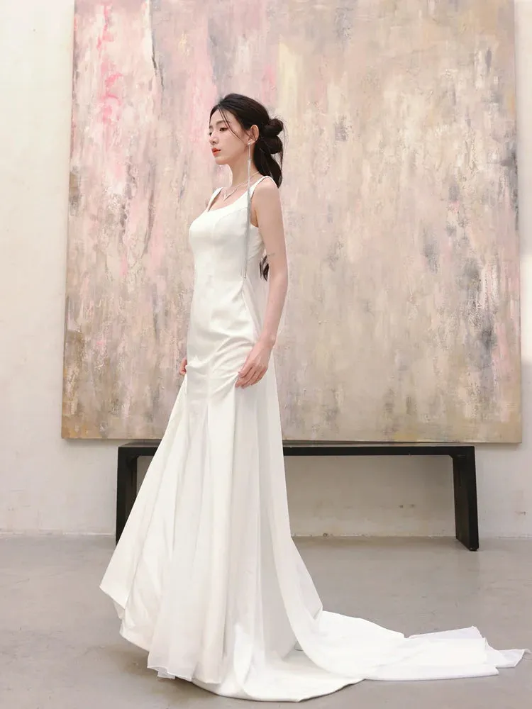 DOLLY Luxury White Graceful Sleeveless Square Collar Wedding Dress-MARY