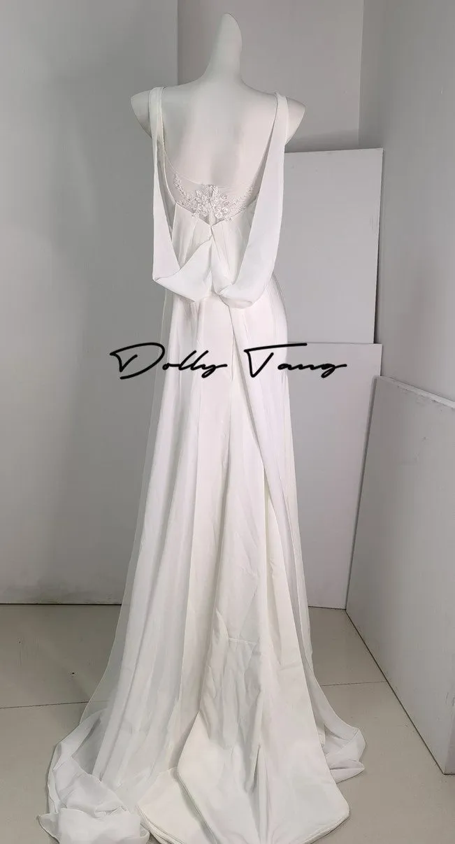DOLLY Luxury White Graceful Sleeveless Square Collar Wedding Dress-MARY