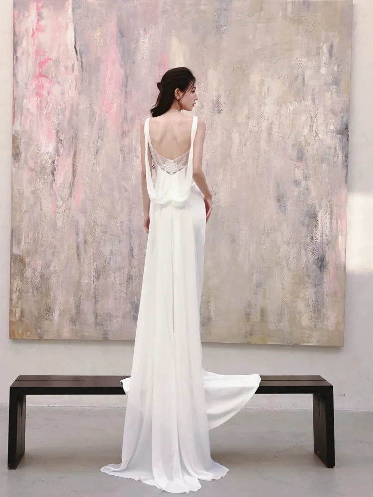 DOLLY Luxury White Graceful Sleeveless Square Collar Wedding Dress-MARY