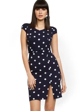 Dot-Print Cap-Sleeve Sheath Dress - Magic Crepe®