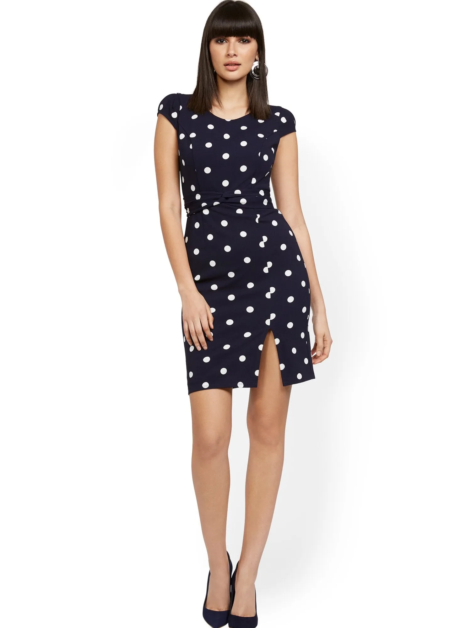 Dot-Print Cap-Sleeve Sheath Dress - Magic Crepe®