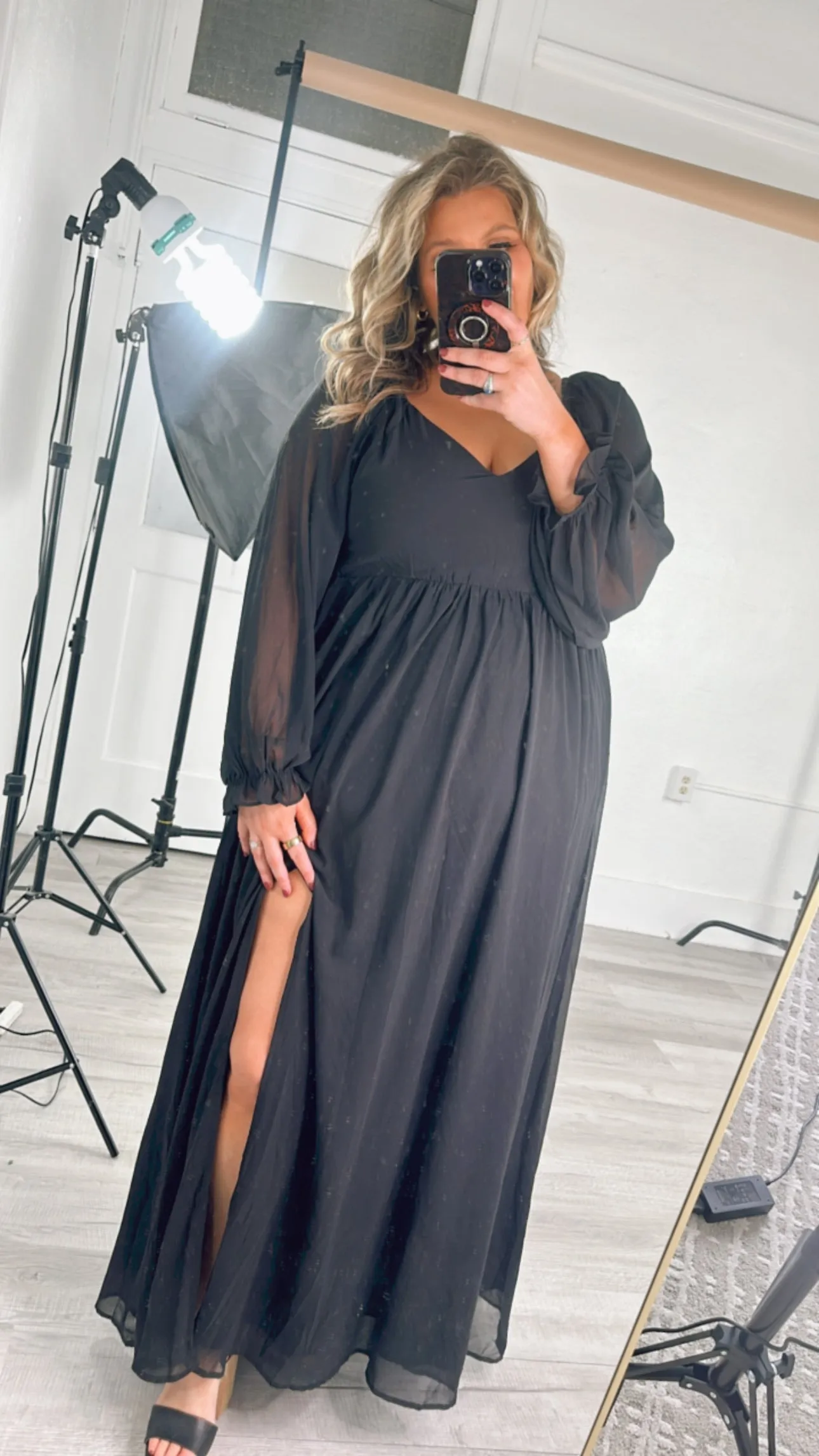 ECB Exclusive: Timeless Romantic Chiffon Maxi Dress, Black
