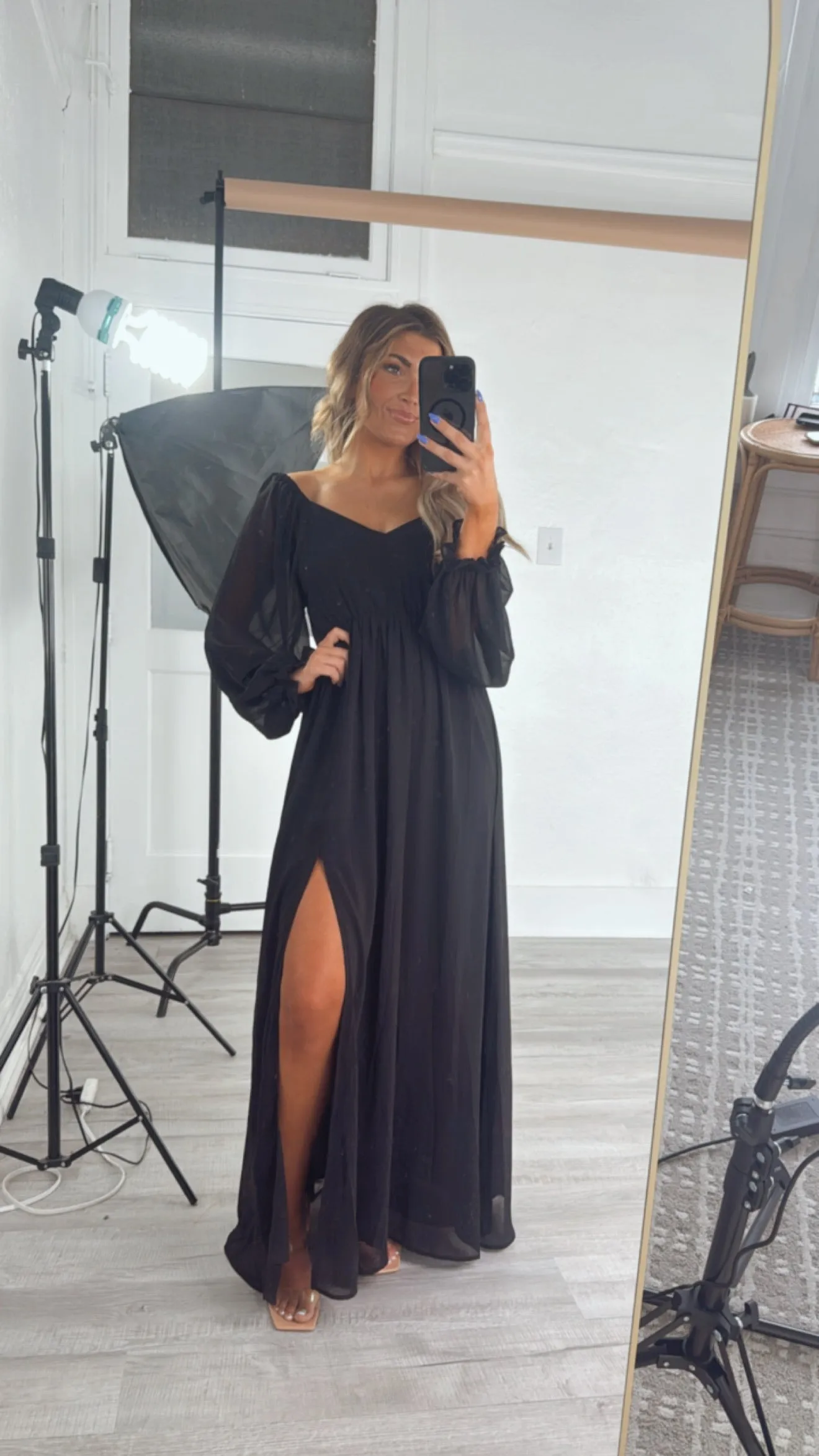 ECB Exclusive: Timeless Romantic Chiffon Maxi Dress, Black