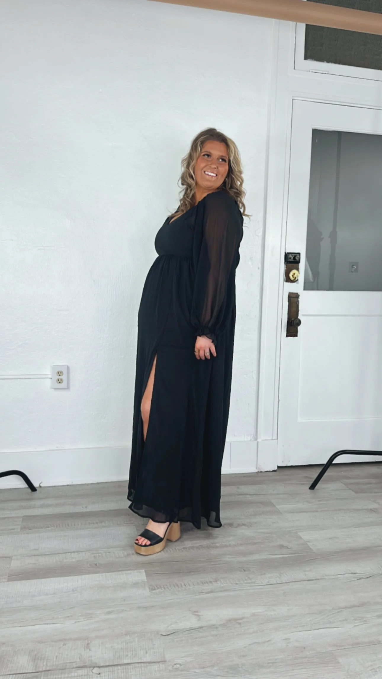 ECB Exclusive: Timeless Romantic Chiffon Maxi Dress, Black